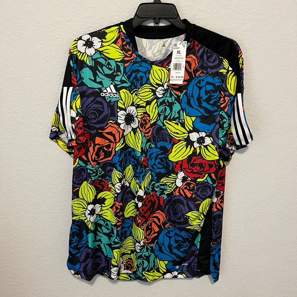 Adidas Tiro All Over Print Floral Tech T-Shirt Soccer Athletic Mens XL (NWT)